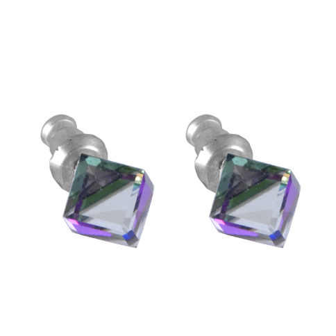Náušnice se Swarovski Elements kostka Heliotrope 6 mm