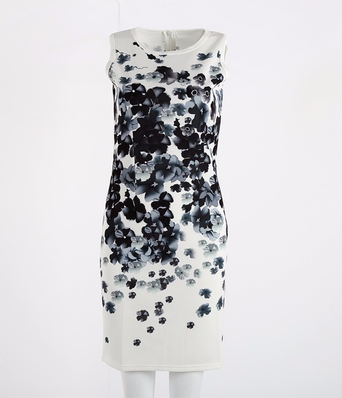 Bílé šaty s šedočernými květy M