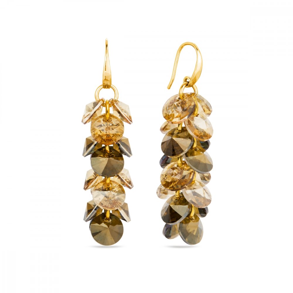 Náušnice zlaté se Swarovski Elements Frou Frou KWDG6428BRSGS Golden Shadow+Bronze Shade