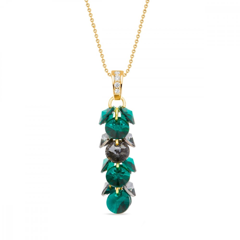 Levně Náhrdelník zeleno šedý se Swarovski Elements Frou Frou NDG6428EMSN Emerald+Silver Night