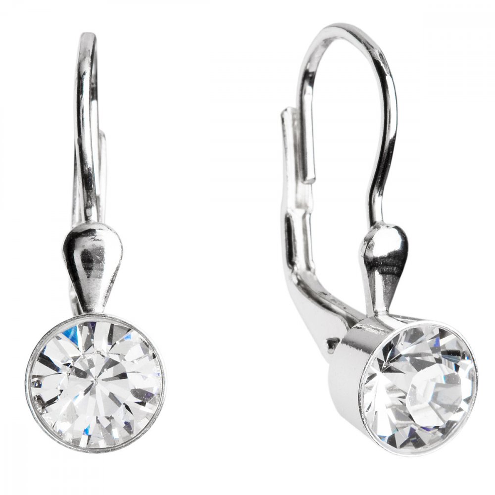 Stříbrné náušnice visací s krystaly Swarovski bílé kulaté 31112.1 Krystal