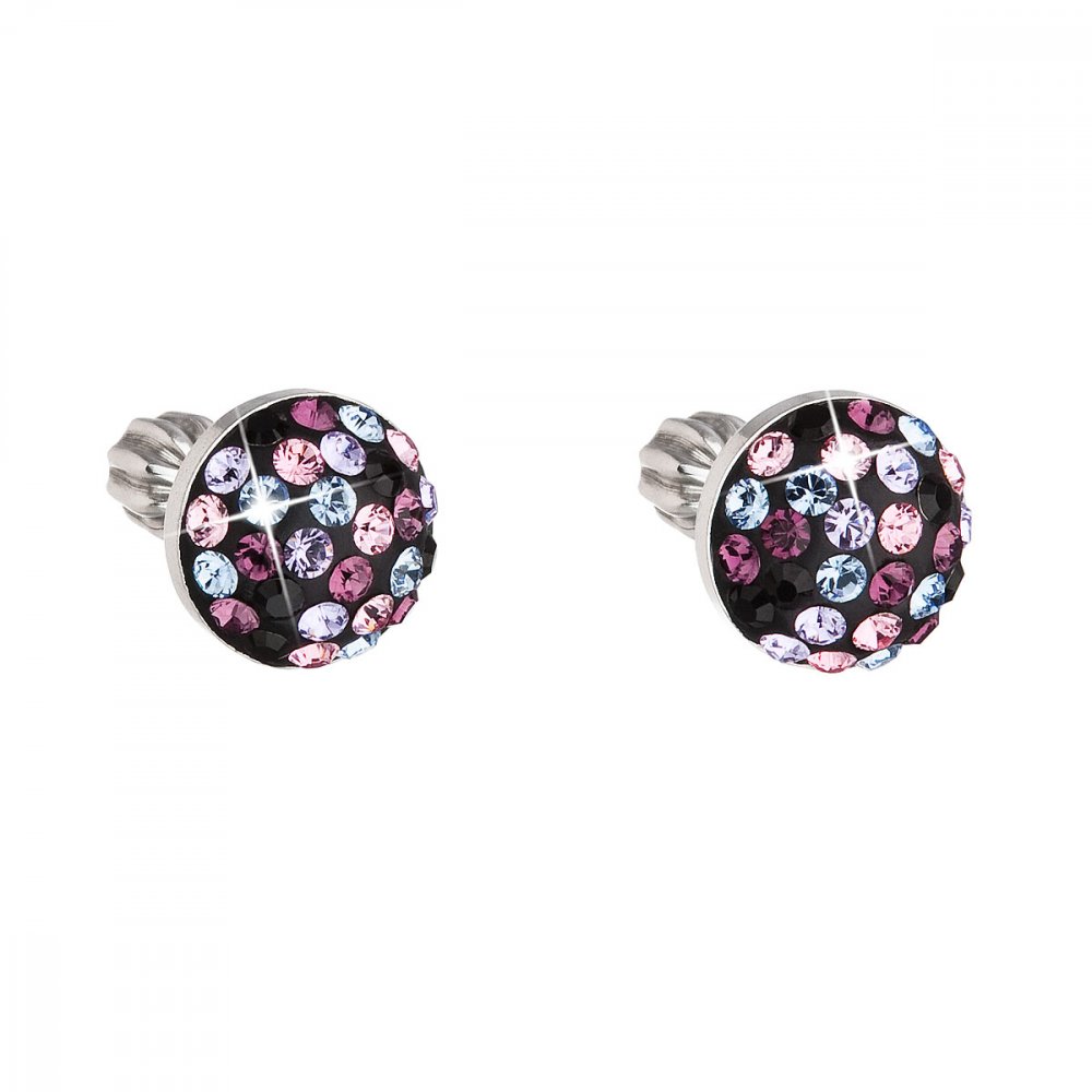 Stříbrné náušnice pecka s krystaly Swarovski mix barev kulaté 31336.3 Magic Violet