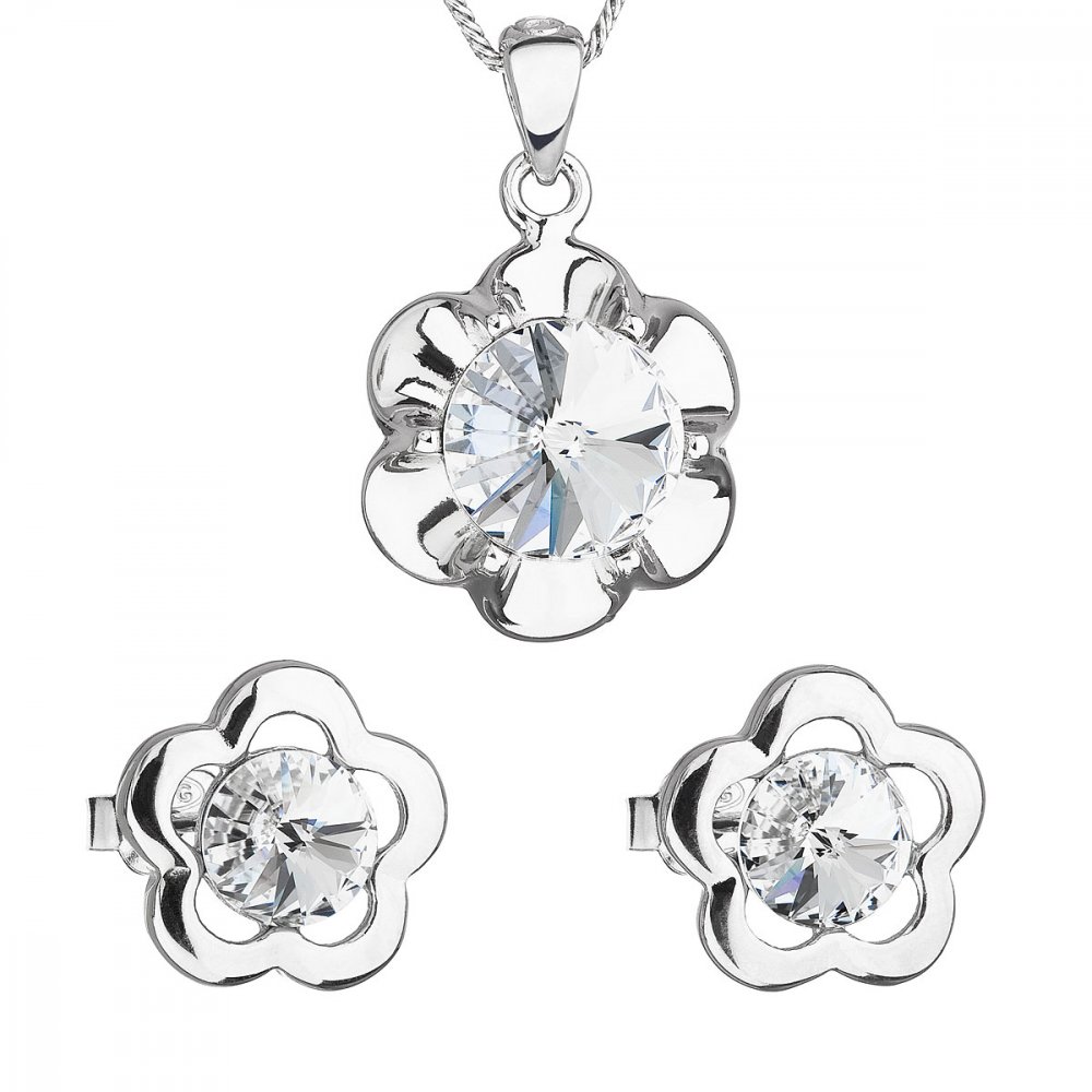 Sada šperků s krystaly Swarovski náušnice, řetízek a přívěsek bílá kytička 39173.1 Krystal