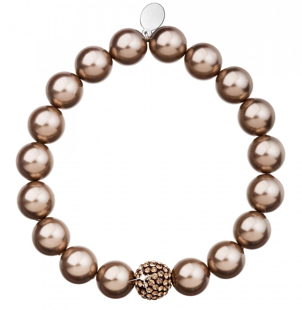 Perlový náramek hnědý s křišťály Preciosa 33074.3 Bronze