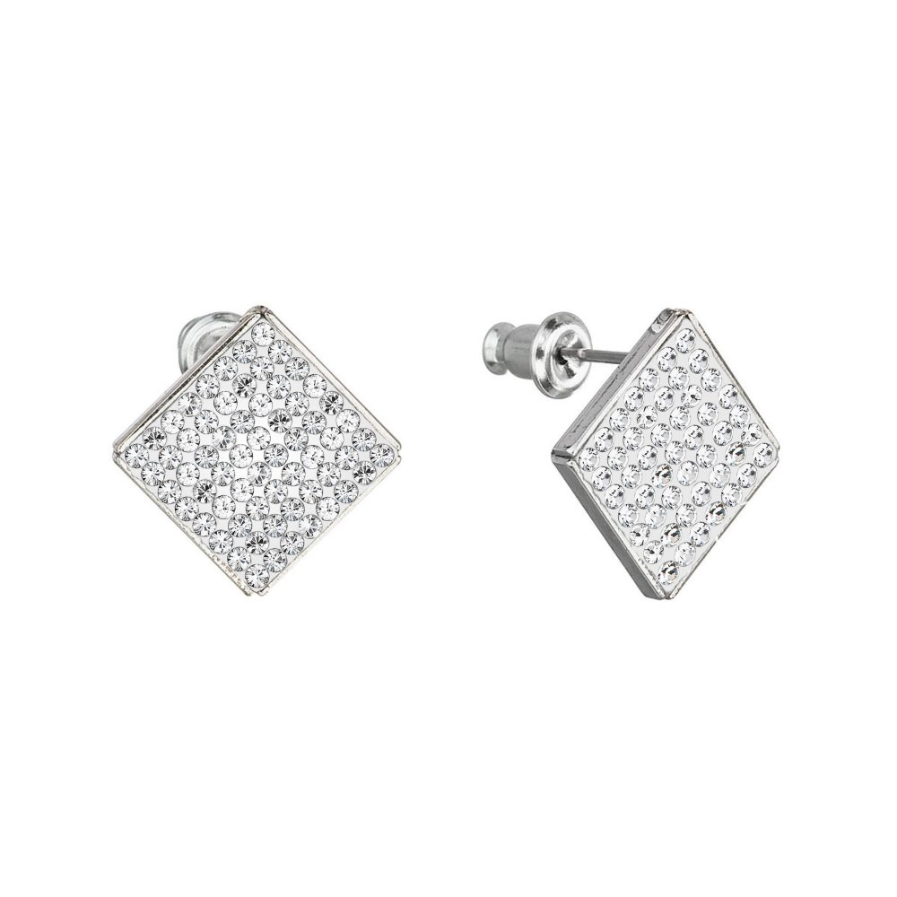 Náušnice bižuterie s křišťály Preciosa kosočtverec bílá 51077.1 Krystal