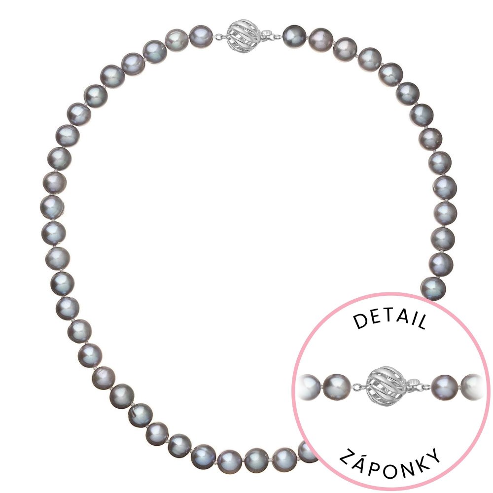 Perlový náhrdelník z říčních perel se zapínáním z bílého 14 karátového zlata 822028.3/9264B grey,Perlový náhrdelník z říčních perel se zapínáním z bíl