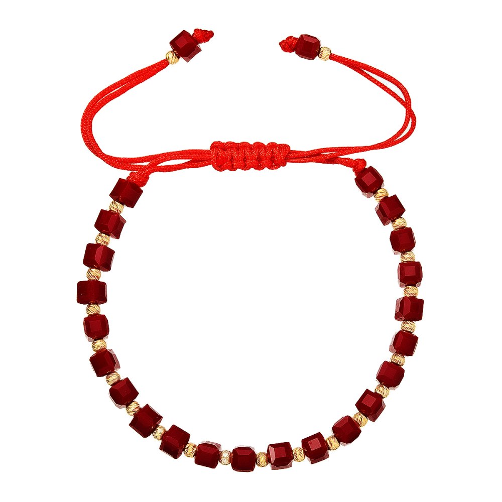 Stříbrný pozlacený náramek s červenými skleněnými korálky 13075.3 AU