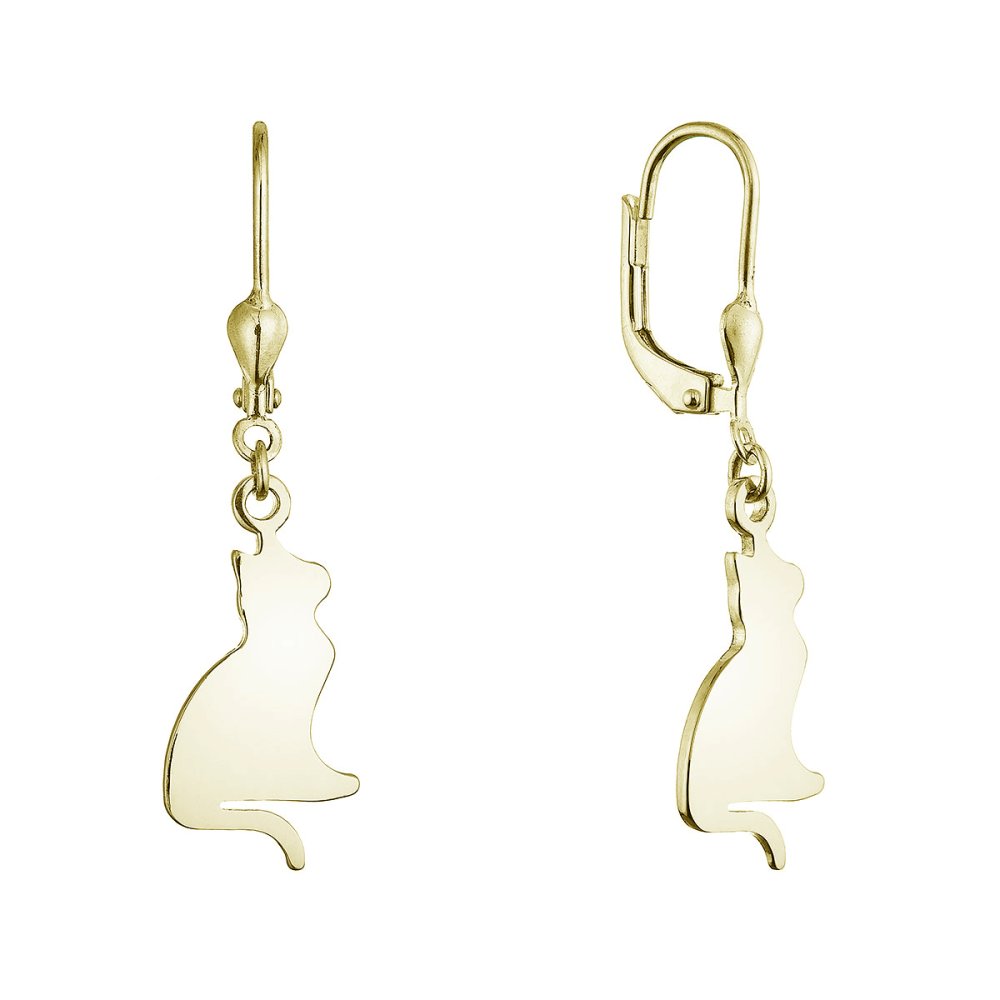 Pozlacené stříbrné náušnice kočky 61129