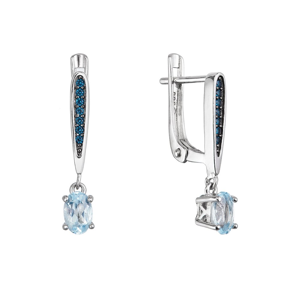 Stříbrné náušnice luxusní s pravými minerálními kameny modré 11487.3 london nano, sky topaz