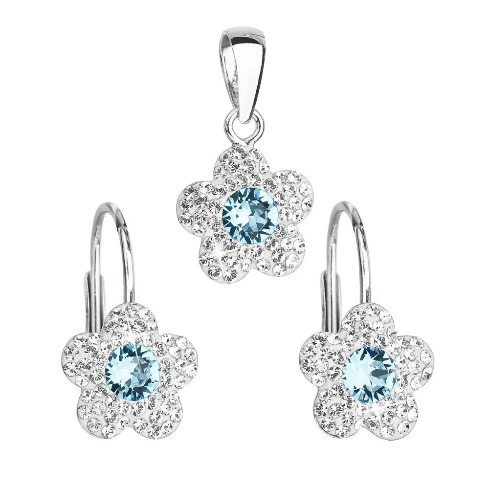 Levně Sada šperků s krystaly Swarovski náušnice a přívěsek modrá kytička 39162.3 Aquamarine