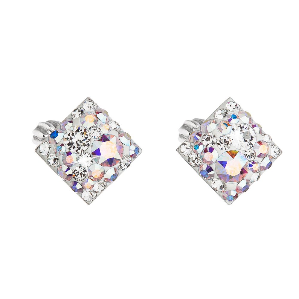Stříbrné náušnice pecka s krystaly Swarovski ab efekt kosočtverec 31169.2 AB