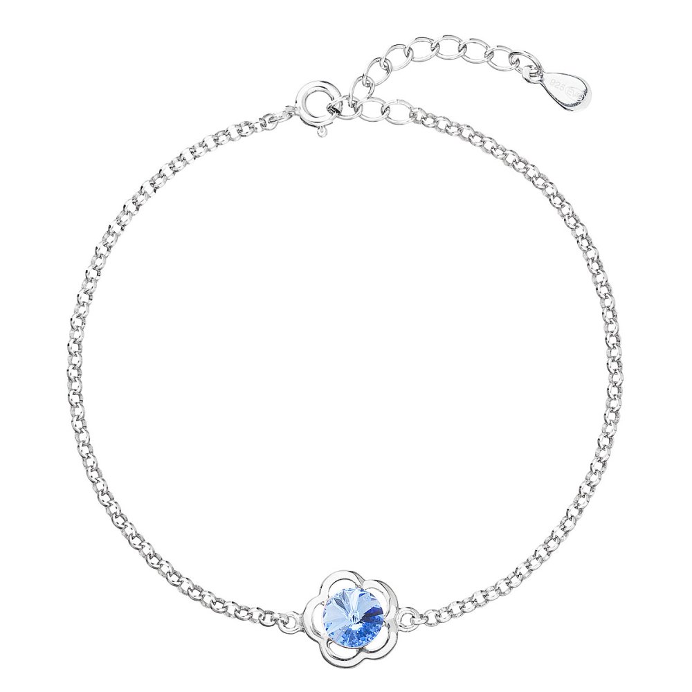 Levně Stříbrný náramek se Swarovski krystaly modrá kytička 33117.3 Light Sapphire