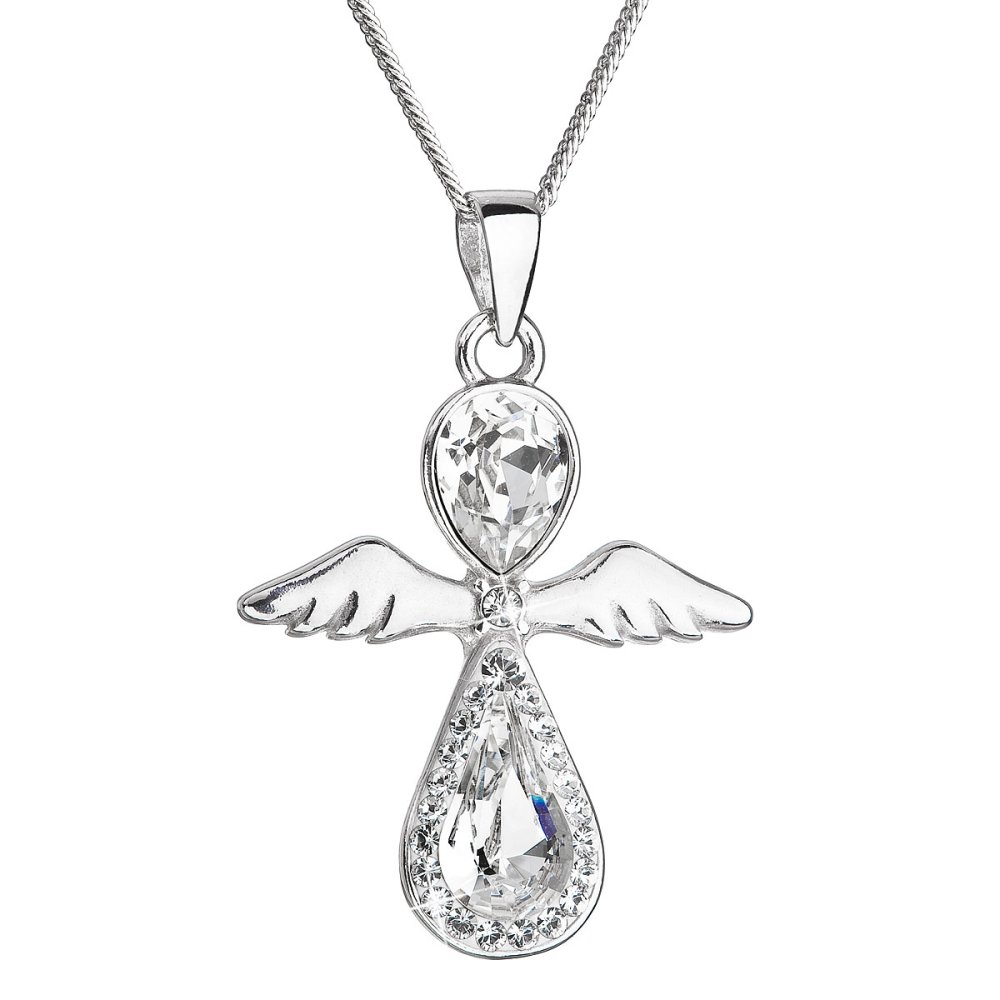 Stříbrný náhrdelník anděl se Swarovski krystaly bílý 32072.1 Krystal