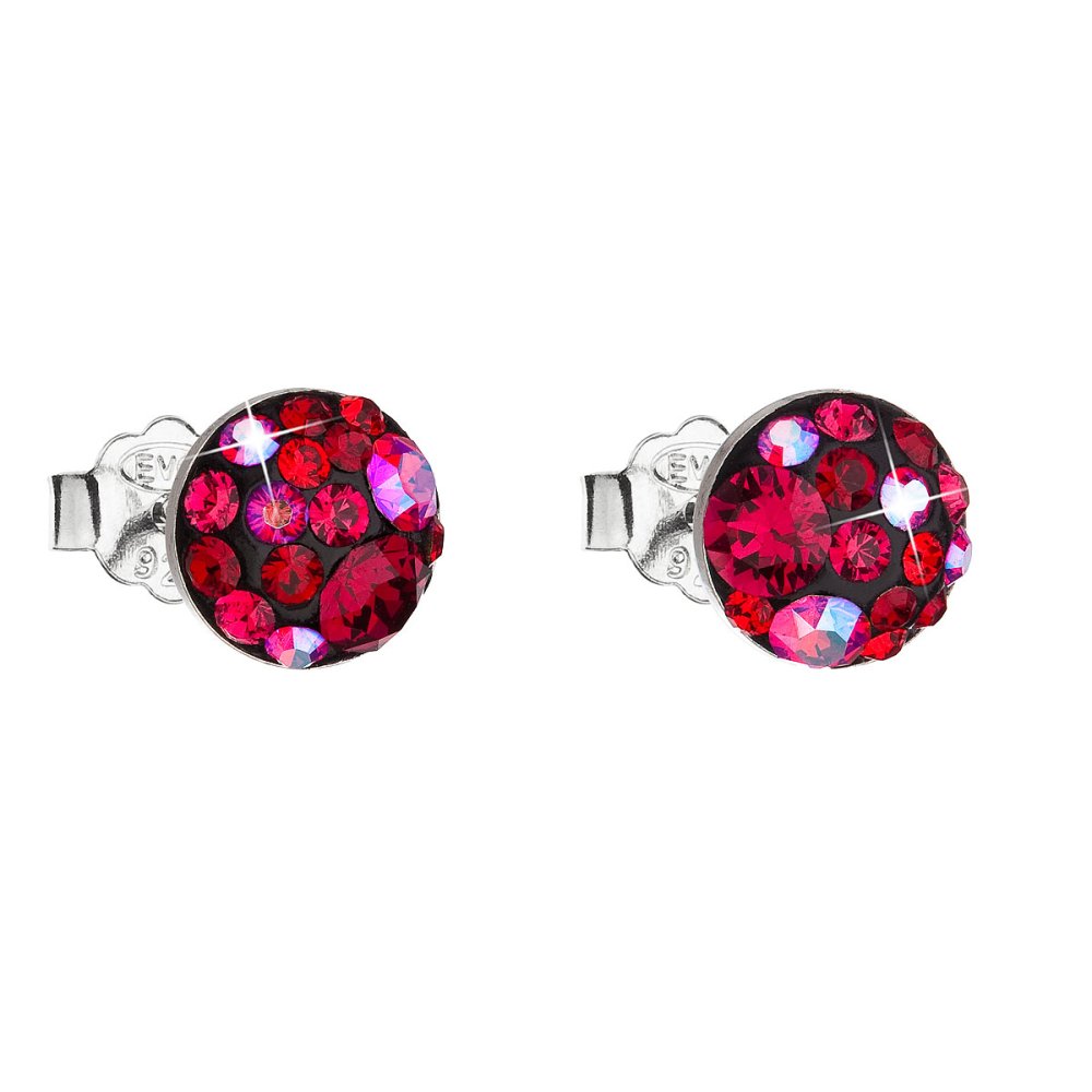 Levně Stříbrné náušnice pecka s krystaly Swarovski červené kulaté 31136.3 Cherry