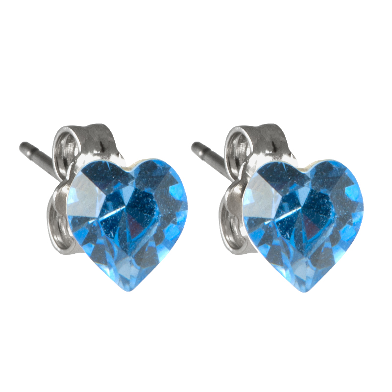 Náušnice se Swarovski Elements srdíčko, světle modré, pecky